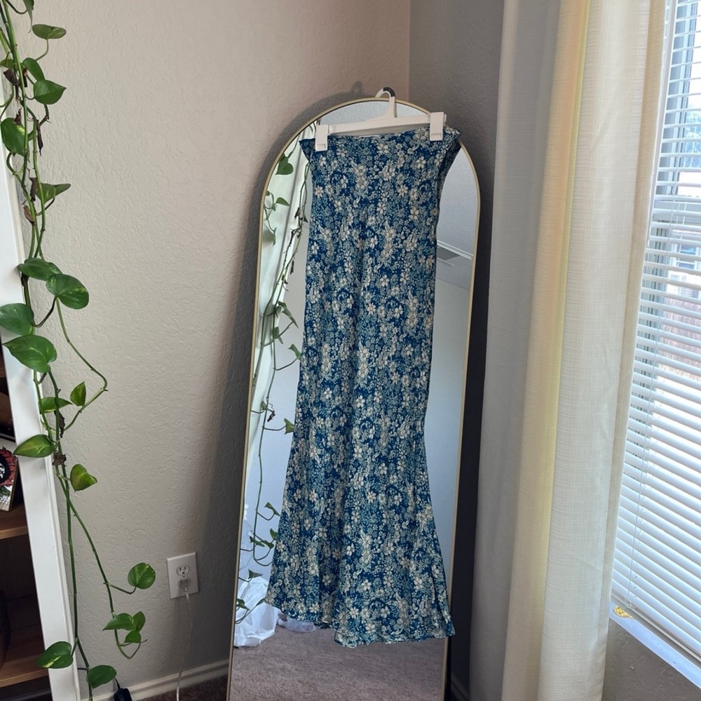 free people strapless floral blue dress